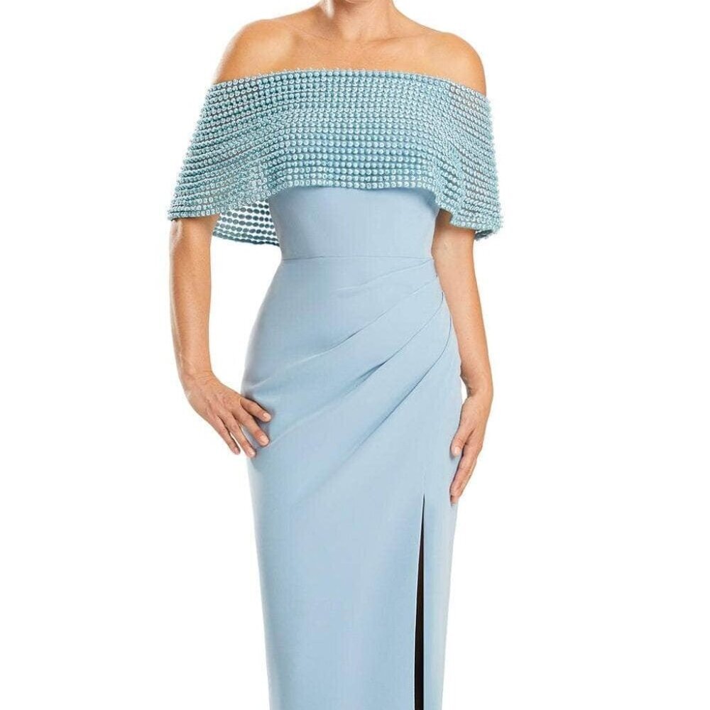 NWT Alexander by Daymor 1883F23 Pleated Evening Dress Glacier Blue Size 6